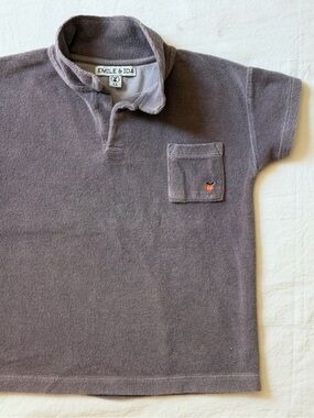 Emile et Ida Kids 6Y Terry Cloth Polo Shirt Taupe Apple Pocket